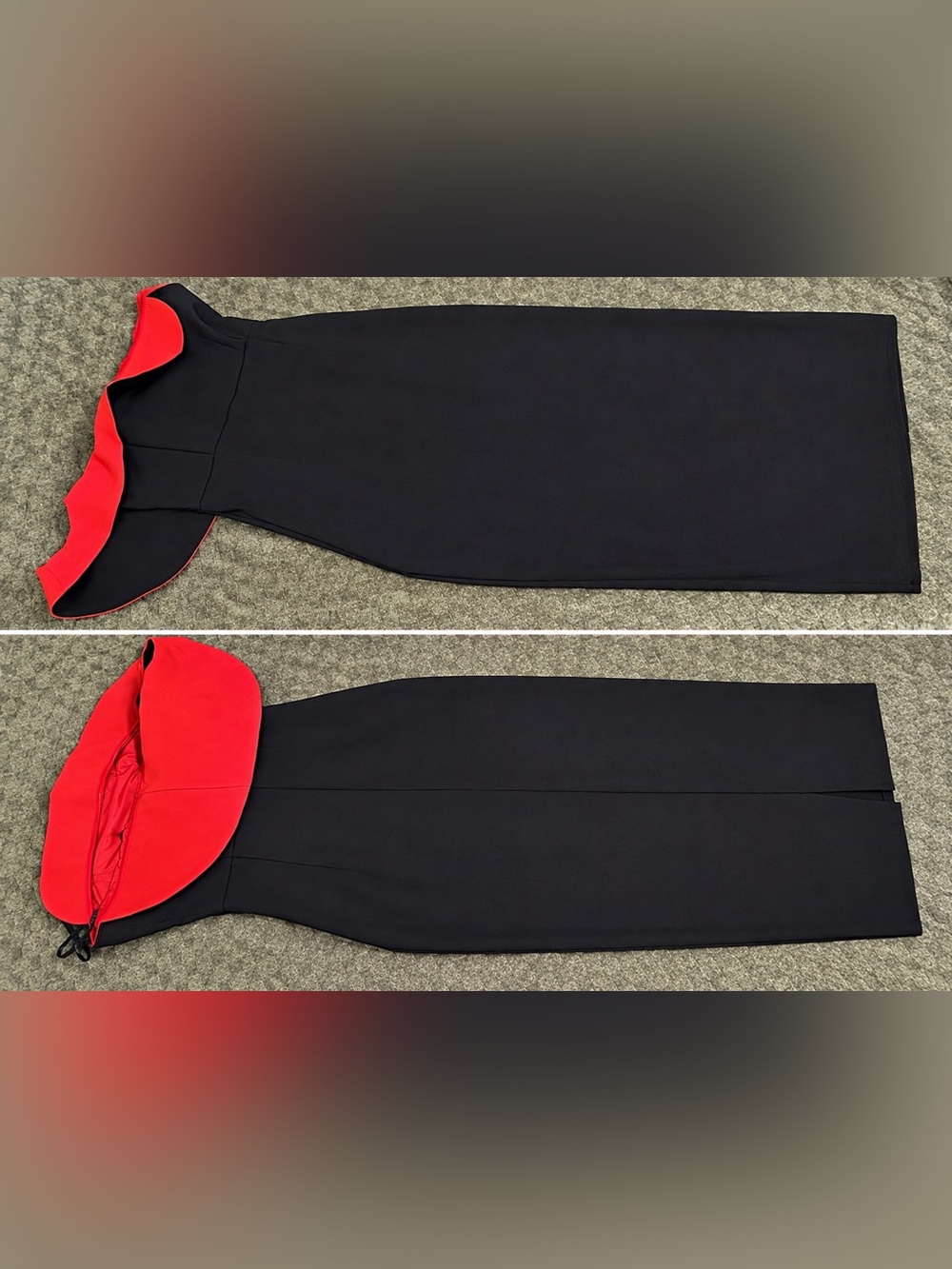 One-Shoulder Black Dress with Red Ruffle Trim - Elegant Evening Dress